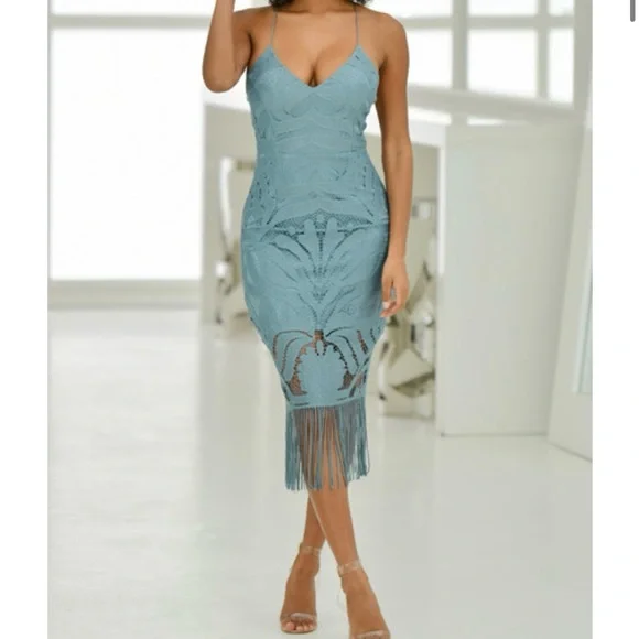 knee length dresses for ladies Lady Black Tie - Khaleesi Dress - Mercury - Lace Dress with Fringe - Final Sale